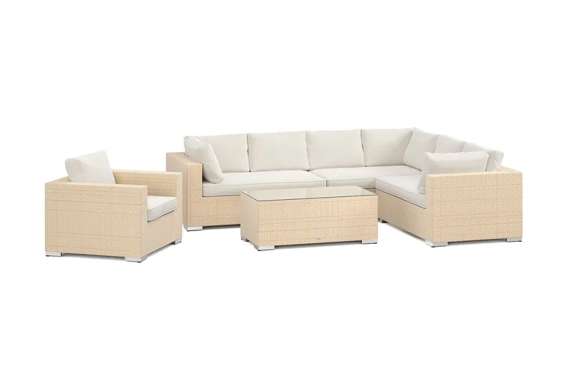 Bahamas utomhus L-soffa vänster 7-sits med fåtölj och bord - Beige — Comfort Garden