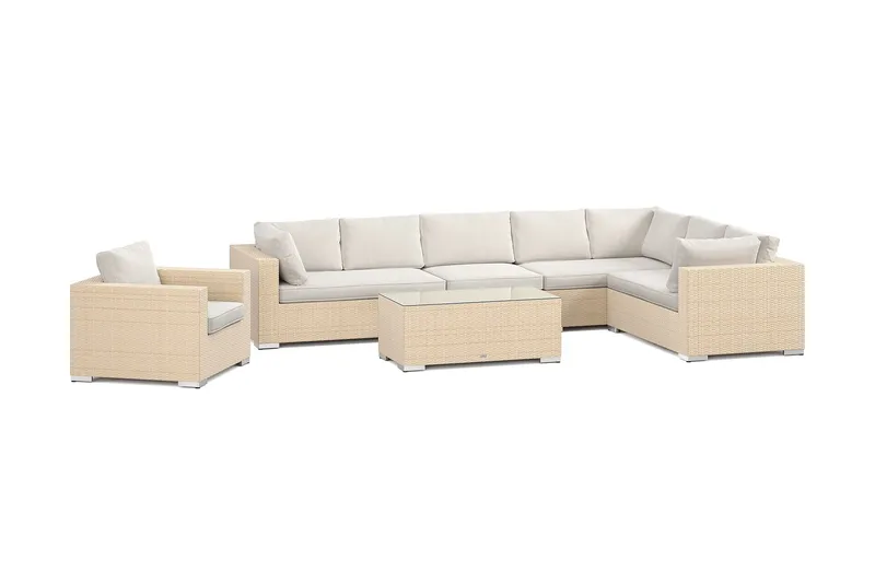 Bahamas utomhus L-soffa vänster 8-sits med fåtölj och bord - Beige — Comfort Garden
