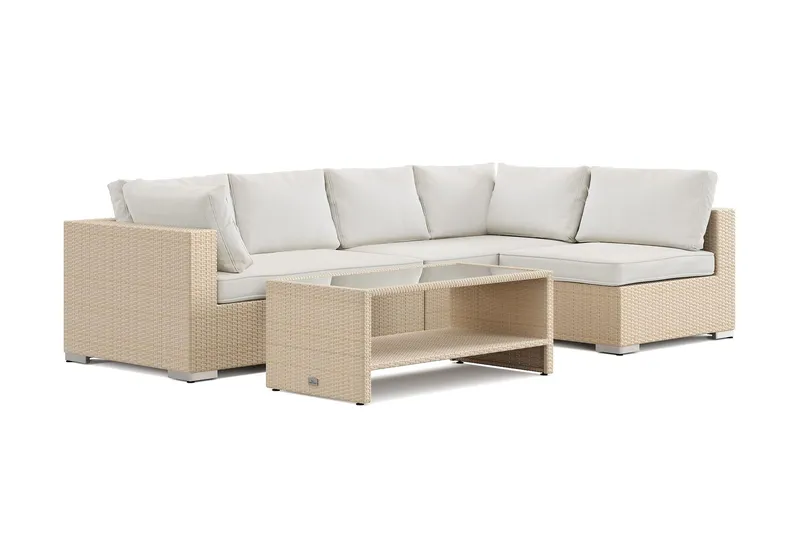 Bahamas utomhus loungegrupp 5-sits med vändbar schäslong och bord med hylla - Beige — Comfort Garden