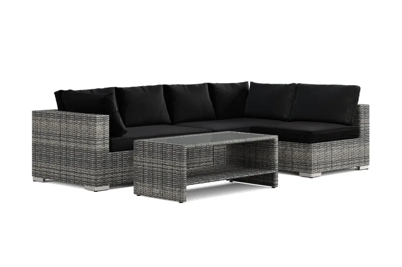 Bahamas utomhus loungegrupp 5-sits med vändbar schäslong och bord med hylla - Grå — Comfort Garden