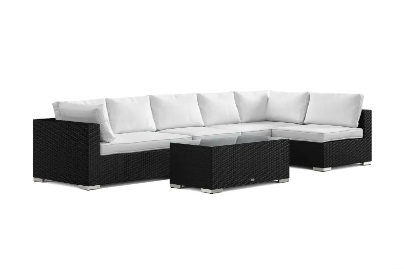 Bahamas utomhus loungegrupp 6-sits med vändbar schäslong och bord - Svart — Comfort Garden
