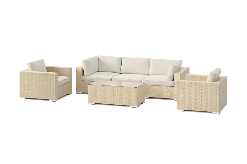 Bahamas utomhus soffgrupp 5-sits med två fåtöljer och bord - Beige — Comfort Garden