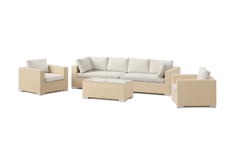 Bahamas utomhus soffgrupp 6-sits med två fåtöljer och bord - Beige — Comfort Garden