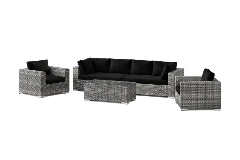 Bahamas utomhus soffgrupp 6-sits med två fåtöljer och bord - Grå — Comfort Garden
