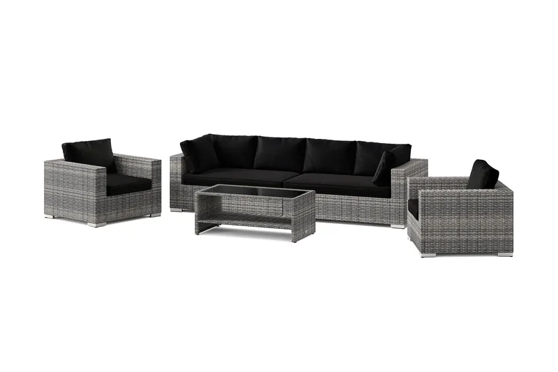 Bahamas utomhus soffgrupp 6-sits med två fåtöljer och bord med hylla - Grå — Comfort Garden
