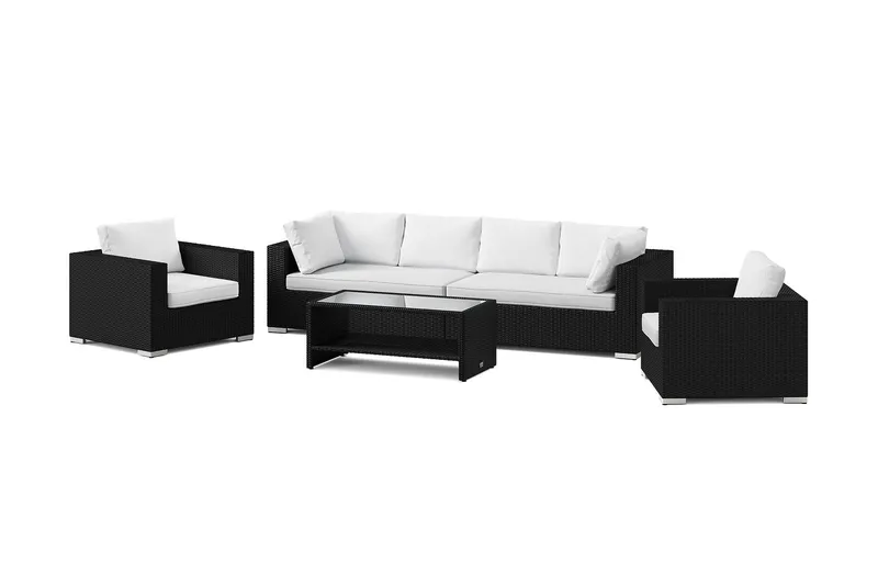 Bahamas utomhus soffgrupp 6-sits med två fåtöljer och bord med hylla - Svart — Comfort Garden