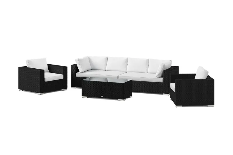 Bahamas utomhus soffgrupp 6-sits med två fåtöljer och bord - Svart — Comfort Garden