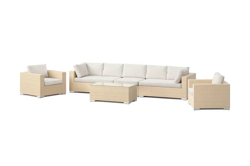 Bahamas utomhus soffgrupp 7-sits med två fåtöljer och bord - Beige — Comfort Garden