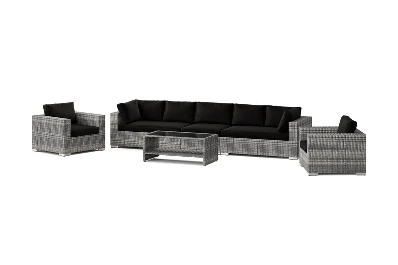 Bahamas utomhus soffgrupp 7-sits med två fåtöljer och bord med hylla - Grå — Comfort Garden