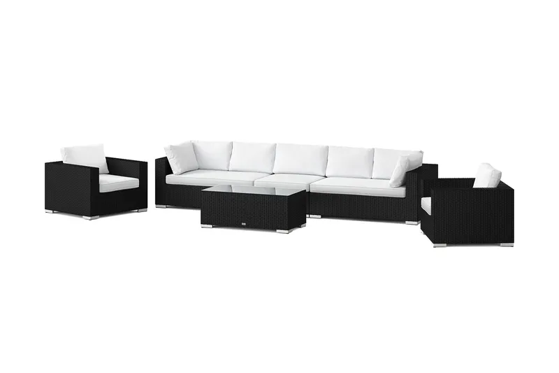 Bahamas utomhus soffgrupp 7-sits med två fåtöljer och bord - Svart — Comfort Garden