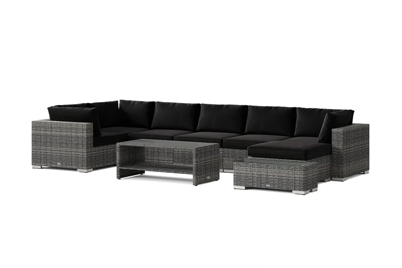 Bahamas utomhus U-soffa 7-sits vändbar divan med öppet avslut och bord med hylla - Grå — Comfort Garden