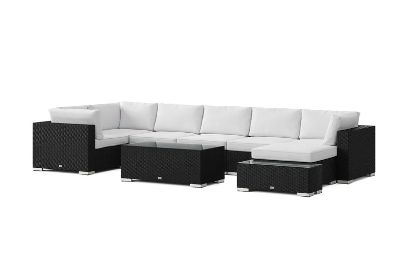 Bahamas utomhus U-soffa 7-sits vändbar divan med öppet avslut och bord - Svart — Comfort Garden