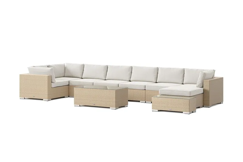 Bahamas utomhus U-soffa 8-sits vändbar divan med öppet avslut och bord - Beige — Comfort Garden