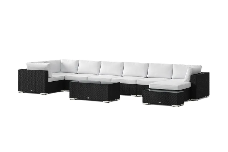 Bahamas utomhus U-soffa 8-sits vändbar divan med öppet avslut och bord - Svart — Comfort Garden