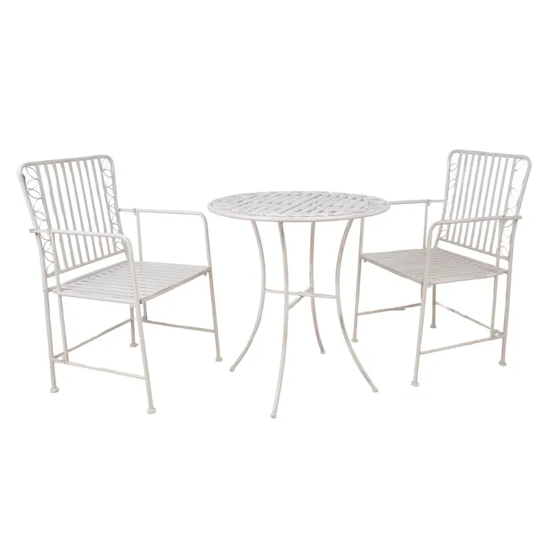 Balkongset Jasmine bord och 2 stolar metall - antikvit — antikvit
