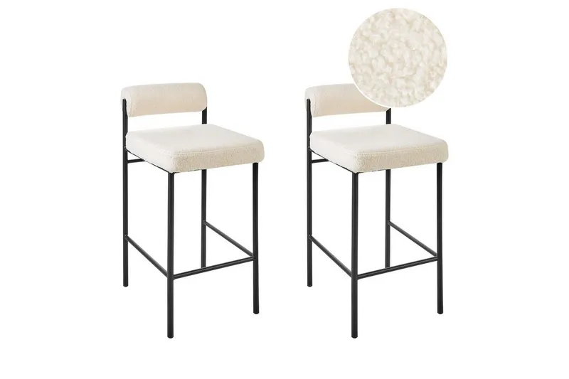 Barstol Amaya set om 2 Vit-Svart, Bouclé - Vit-Svart, Bouclé — Vit-Svart, Bouclé