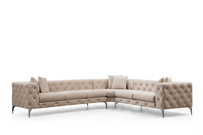 Beachport Stor Hörnsoffa 6-sits L formad - Beige / Sammet — Manor House