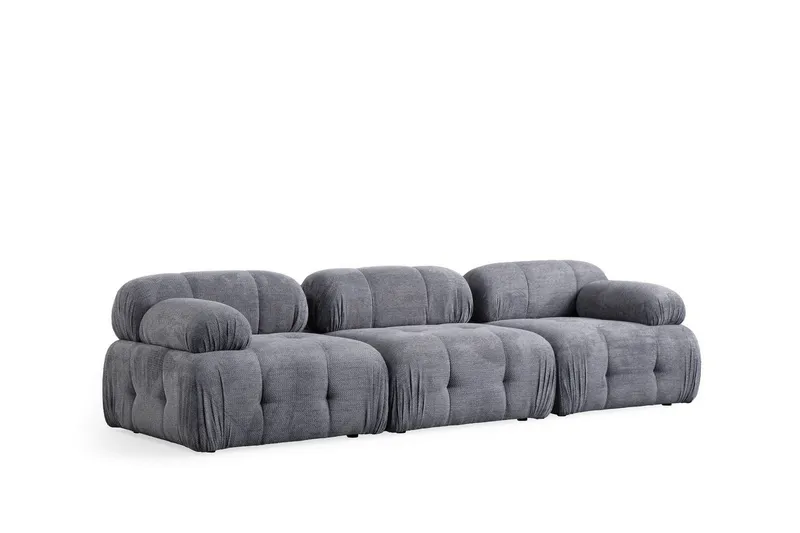 Belgin Bubblig Soffa 3-sits med fasta armstöd - Grå — Andrarum