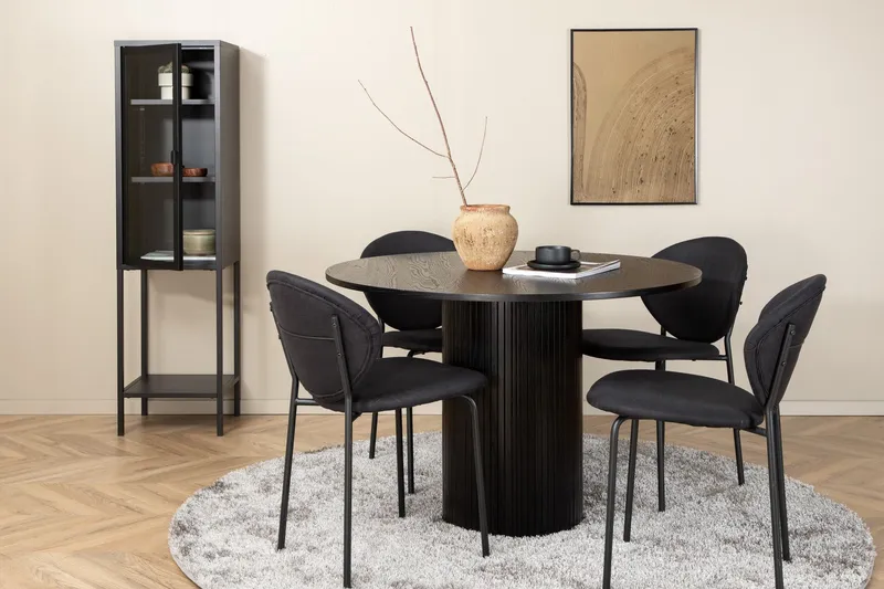Biana Matgrupp 110 cm Rund inkl 4 Moncoll Stolar - Svart — Venture Home