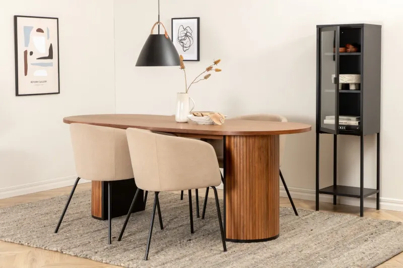 Biana Matgrupp 200 cm Oval inkl 4 Berita Stolar - Valnöt/Beige/Svart — Venture Home