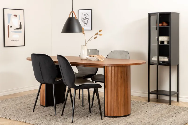 Biana Matgrupp 200 cm Oval inkl 4 Emsa Stolar - Valnötsbrun/Ljusgrå/Svart — Venture Home