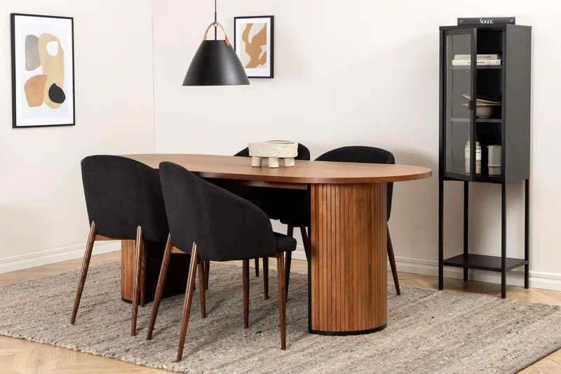 Biana Matgrupp 200 cm Oval inkl 4 Kullersbro Stolar - Valnötsbrun/Svart/Brun — Venture Home