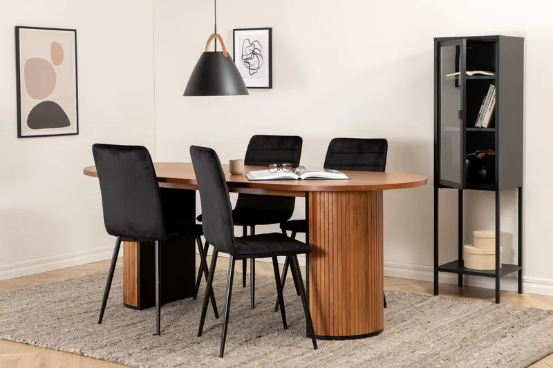 Biana Matgrupp 200 cm Oval inkl 4 Robin Sammetsstolar - Valnötsbrun/Svart — Venture Home