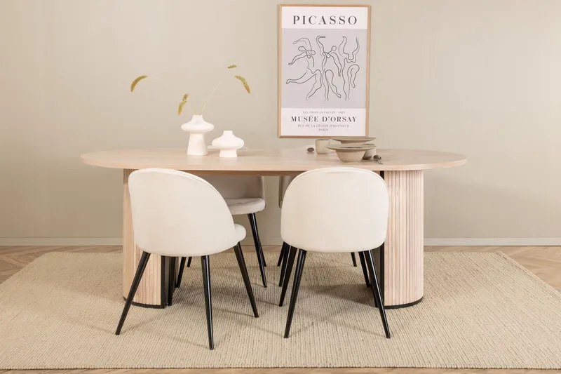 Biana Matgrupp 200 cm Oval inkl 4 Valera Manchesterstolar - Beige/Svart/Beige — Venture Home