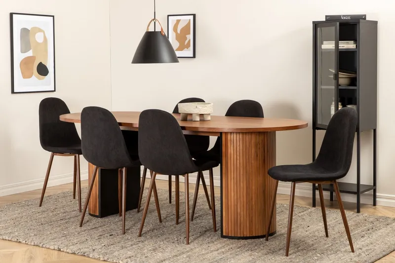 Biana Matgrupp 200 cm Oval inkl 6 Pontus Stolar - Valnötsbrun/Svart — Venture Home