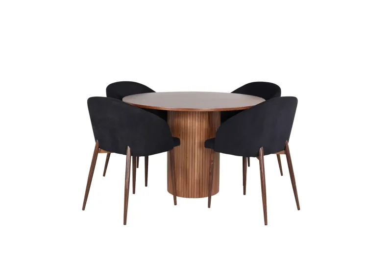 Bianca Matgrupp 110 cm Rund med 4 Arch stolar - Svart — Venture Home