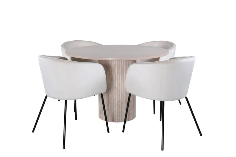 Bianca Matgrupp 110 cm Rund med 4 Berit stolar - Beige (Art.nr 3059969) — Venture Home