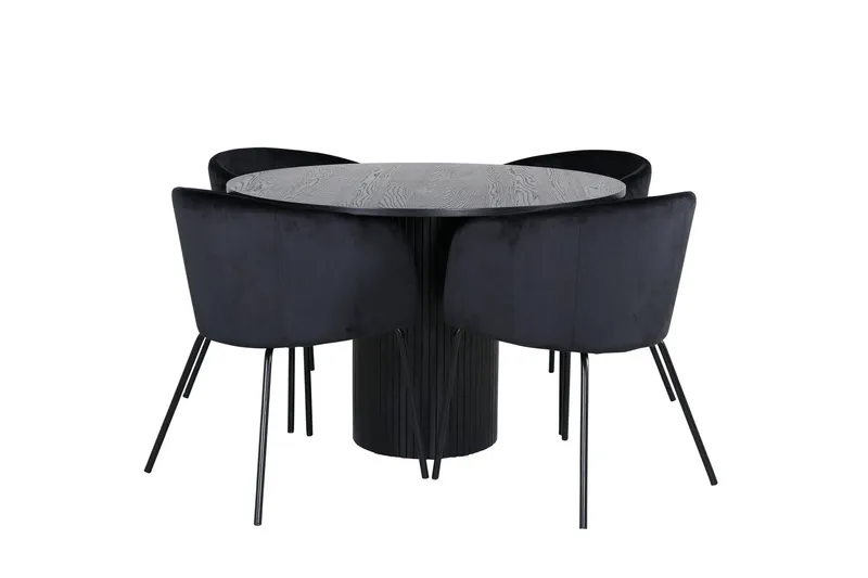 Bianca Matgrupp 110 cm Rund med 4 Berit stolar - Svart (Art.nr 3059925) — Venture Home