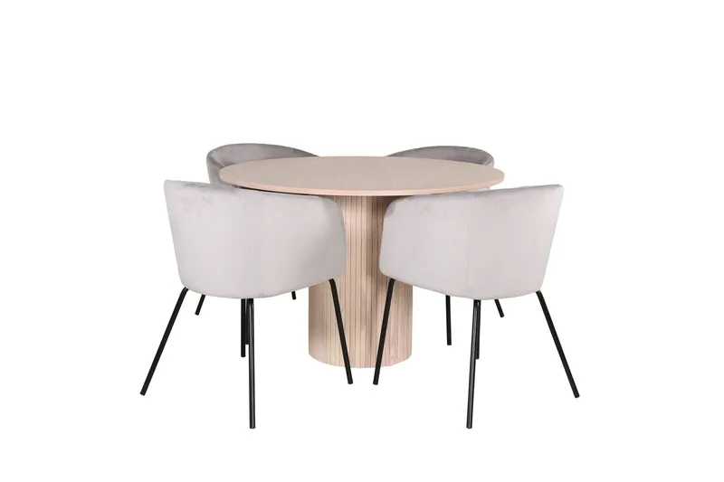 Bianca Matgrupp 110 cm Rund med 4 Berit stolar - Whitewash/Grå (Art.nr 3428267) — Venture Home