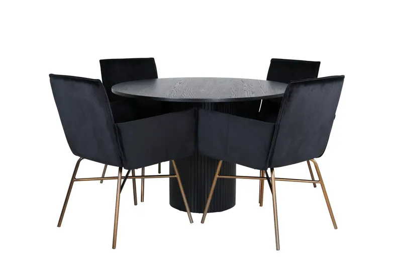 Bianca Matgrupp 110 cm Rund med 4 Petra stolar - Svart — Venture Home