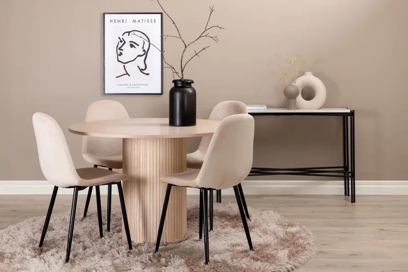 Bianca Matgrupp 110 cm Rund med 4 Polar stolar - Beige — Venture Home