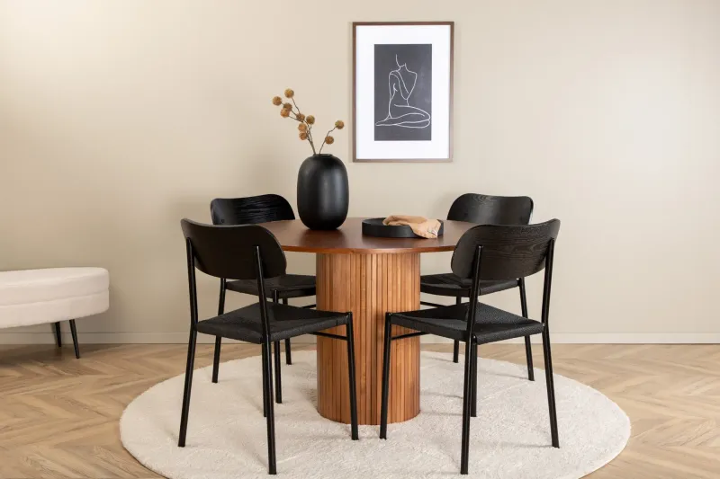 Bianca Matgrupp 110 cm Rund med 4 Polly stolar - Svart (Art.nr 3059636) — Venture Home