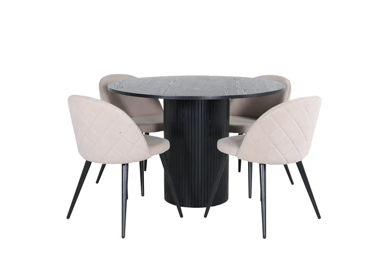 Bianca Matgrupp 110 cm Rund med 4 Velvet stolar - Beige (Art.nr 3059288) — Venture Home
