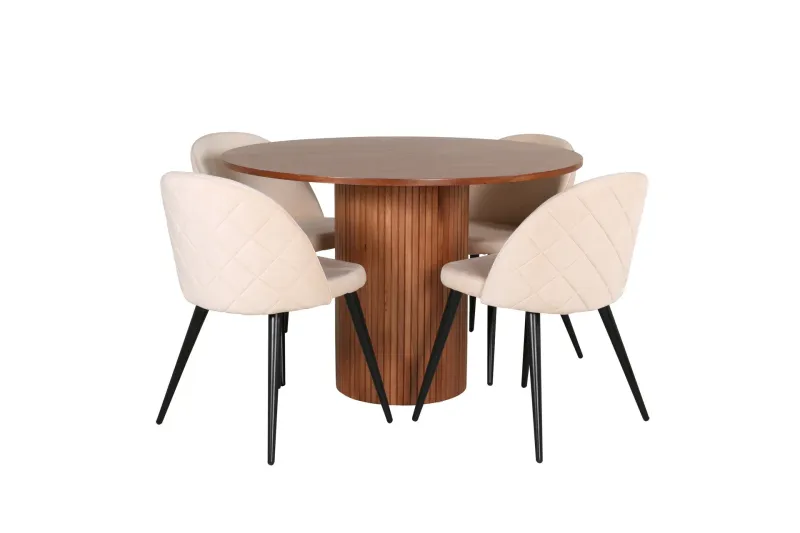 Bianca Matgrupp 110 cm Rund med 4 Velvet stolar - Beige (Art.nr 3058790) — Venture Home