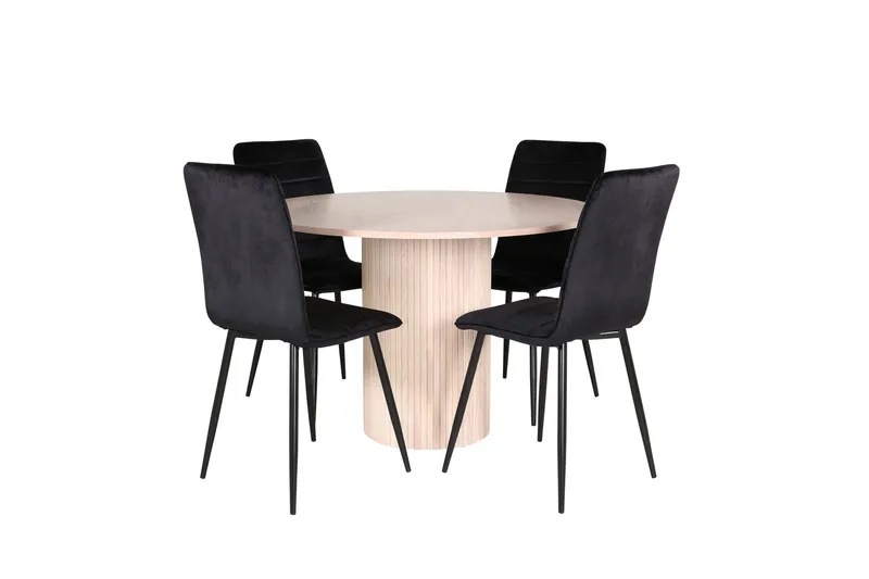 Bianca Matgrupp 110 cm Rund med 4 Windu Lyx stolar - Svart (Art.nr 3059356) — Venture Home
