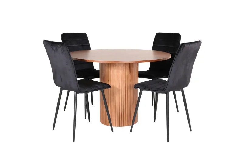 Bianca Matgrupp 110 cm Rund med 4 Windu Lyx stolar - Svart (Art.nr 3059281) — Venture Home