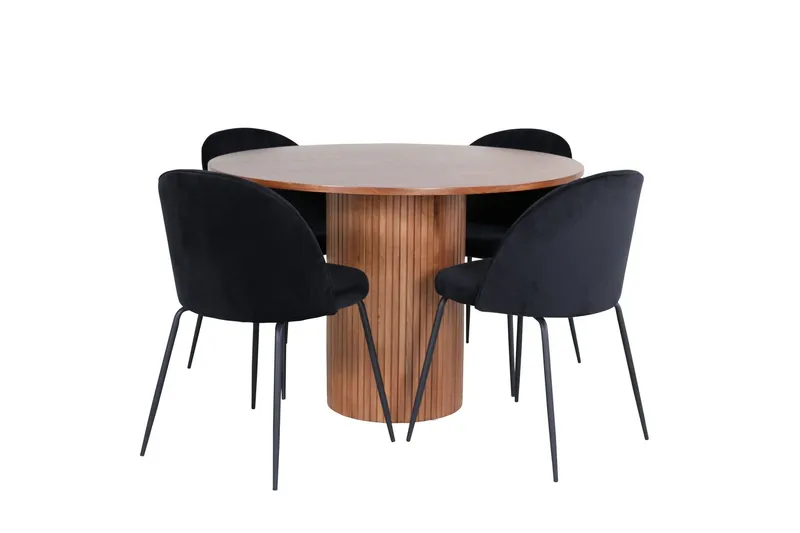 Bianca Matgrupp 110 cm Rund med 4 Wrinkles stolar - Svart — Venture Home