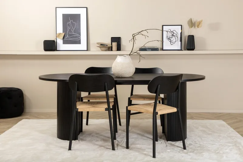 Bianca Matgrupp 200 cm Oval med 4 Polly stolar - Svart — Venture Home