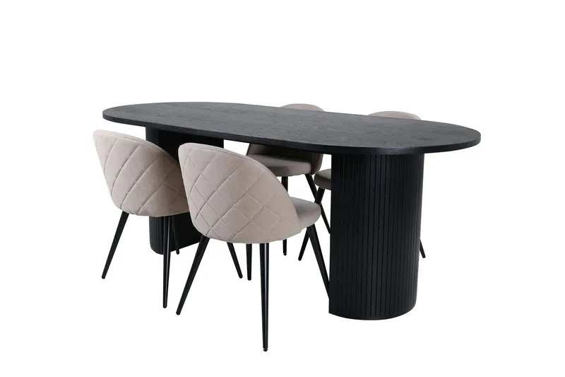 Bianca Matgrupp 200 cm Oval med 4 Velvet stolar - Beige (Art.nr 3059278) — Venture Home