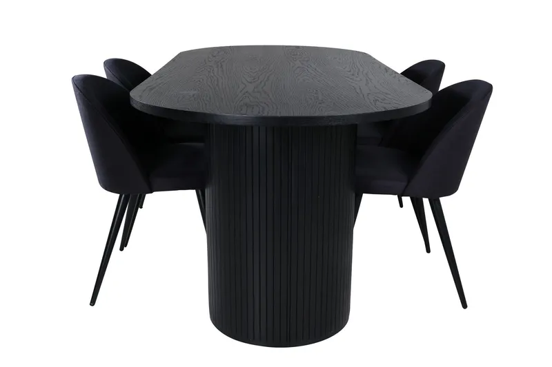 Bianca Matgrupp 200 cm Oval med 4 Velvet stolar - Svart (Art.nr 3059116) — Venture Home