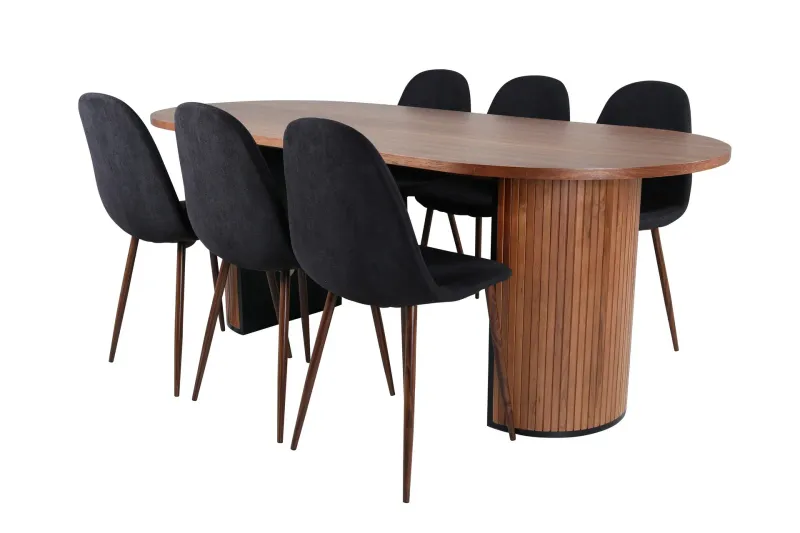 Bianca Matgrupp 200 cm Oval med 6 Polar stolar - Svart — Venture Home