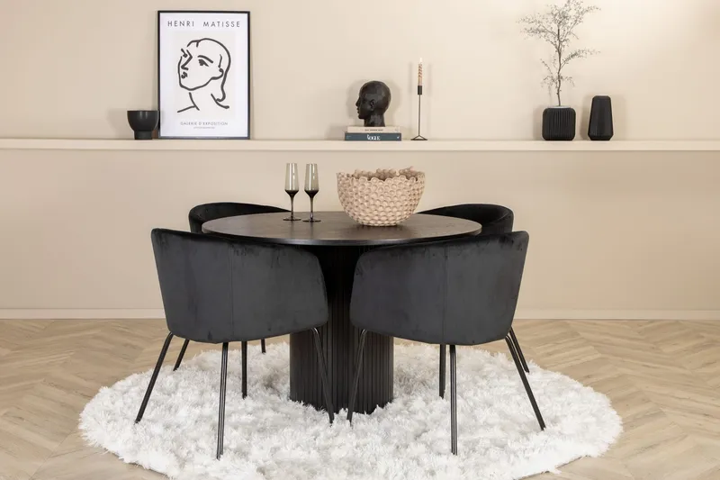 Bianca runt matbord med 4st Berit matstol — Venture Home