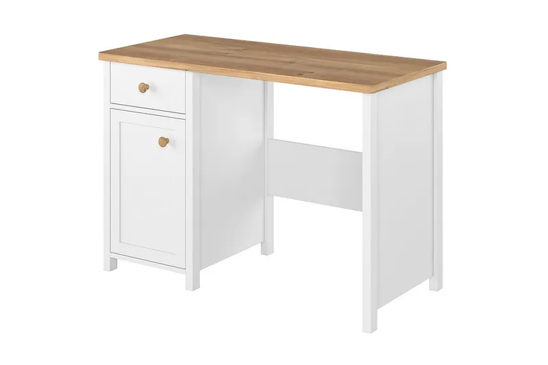 Bioley Skrivbord 110 cm med Förvaring Låda + Skåp - Beige/Vit — Beige/Vit