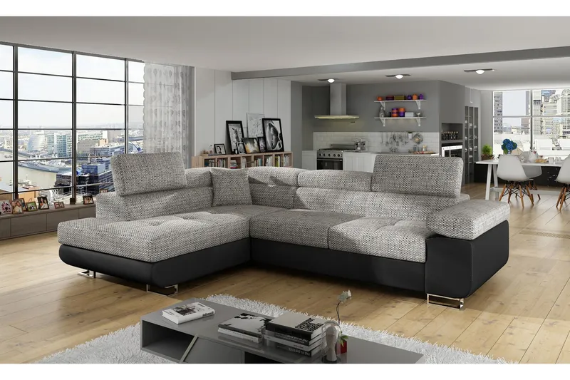 Bobis Bäddsoffa med Schäslong Vänster - Grå/Svart (Art.nr 697220) — Grå/Svart