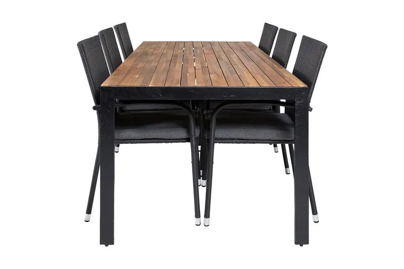 Bois Matgrupp Utomhus 200cm + 6 Anna Karmstolar - Svart/Grå — Venture Home