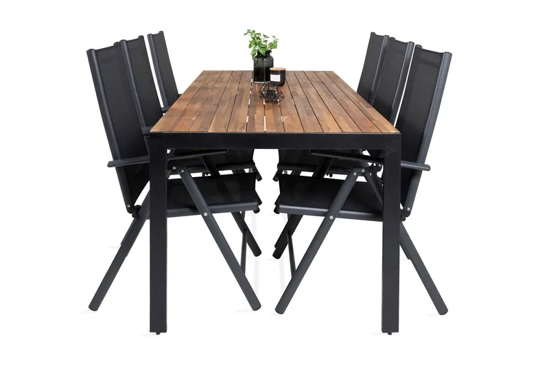 Bois Matgrupp Utomhus 200cm + 6 Break Positionsstolar - Svart/Grå — Venture Home